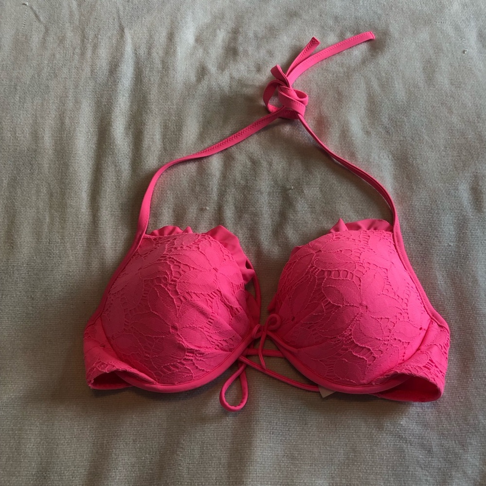 Victoria’s Secret neon pink lace push up swim top 36D